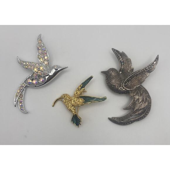 Set of 3 Vintage Different Styles & Colors 1 Sarah Costume Bird Brooches - Picture 1 of 10